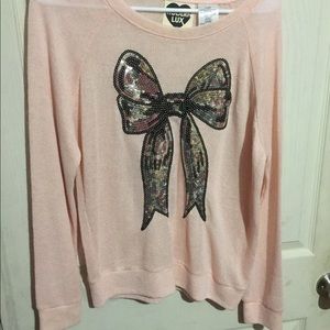 NWOT Pink and sequins bow sweater!